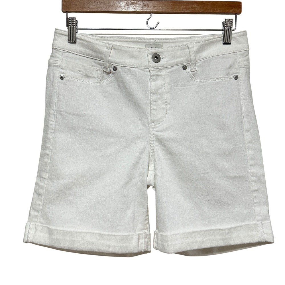 NEW J. Jill Denim Shorts Womens 8 White Cuffed 7" Bermuda Stretch Casual Summer